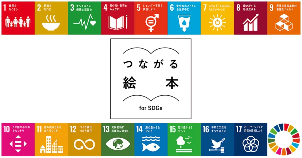 ZUTTOWAKAIが特集されるBS朝日の番組「つながる絵本 for SDGs」のロゴと、SDGsの17の目標が並んだビジュアル